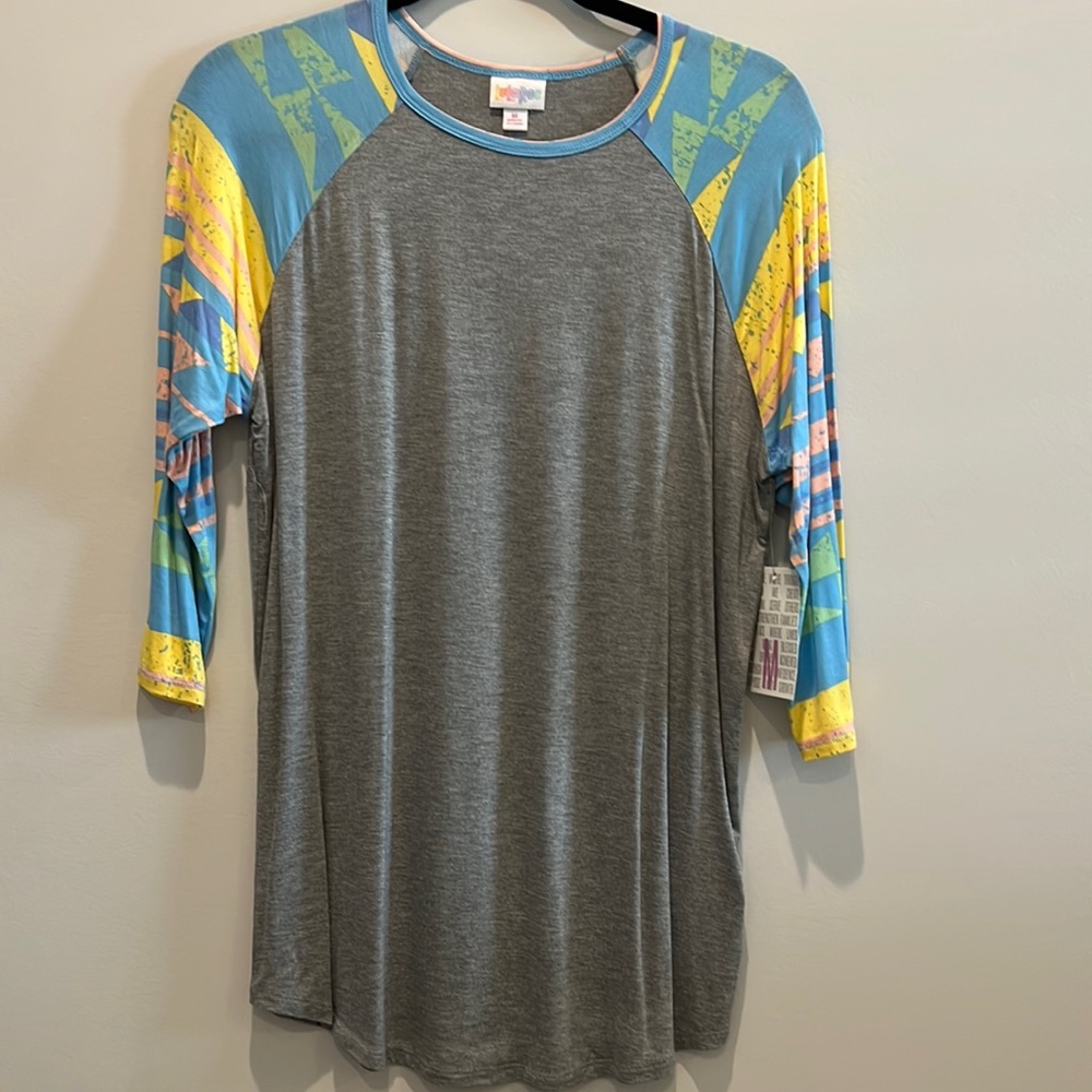Lularoe Randy baseball tee shirt pastel geometric sleeves nwt
